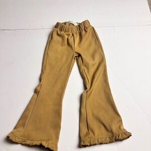 Marie Nicole Clothing Girls Mustard Tan Ruffle Bell Bottom Flare Pants 12-18M